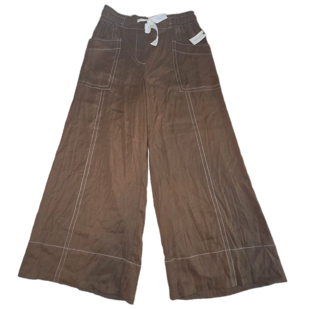 MAEVE La Ponche Wide Leg  Pants Women's Medium Brown Linen Anthropologie NEW